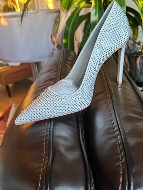 SCHUTZ White Crystal-Stud Pointed Toe Stiletto Pump